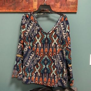 Pink Owl top with bell sleeve and low back detail